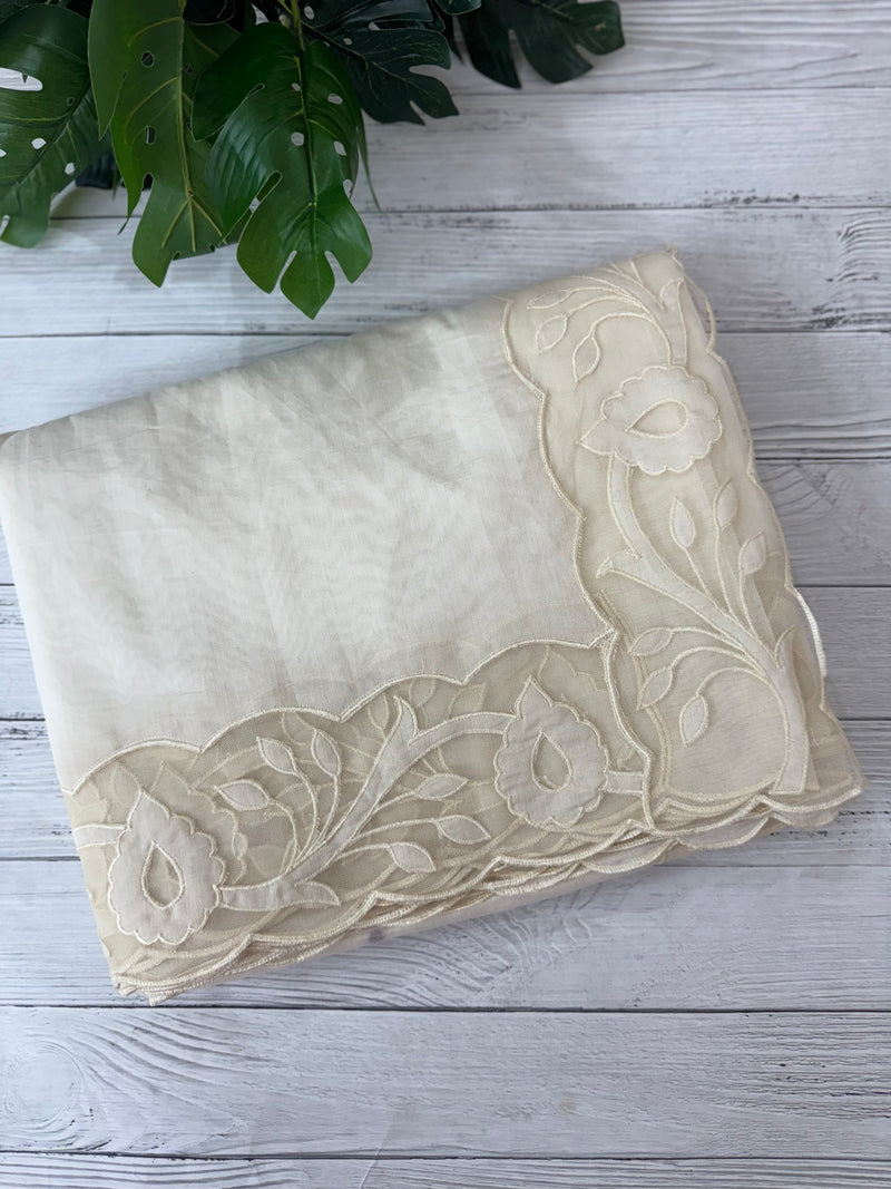 Mul chanderi saree with applique borders MSH111 -Offwhite