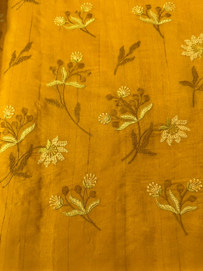 Crushed Blended tussar silk saree with embroidery- MSB7654 MustardYellow