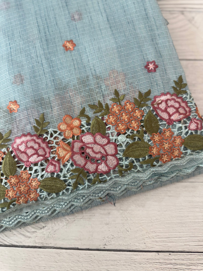 Embriodery Kota Silk Cutwork saree SBLCYTM- PastelBlue