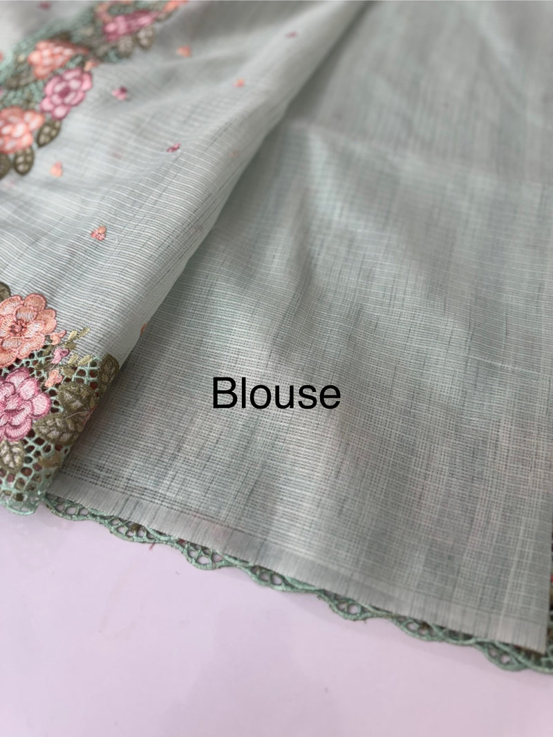 Embriodery Kota Silk Cutwork saree SBLCYTM -PastelGreen