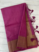 Jute silk saree with antique zari weaving MJL399- DarkOnion
