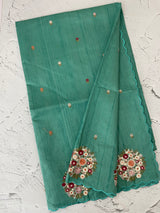Blended tussar silk saree with embroidery- MS1072