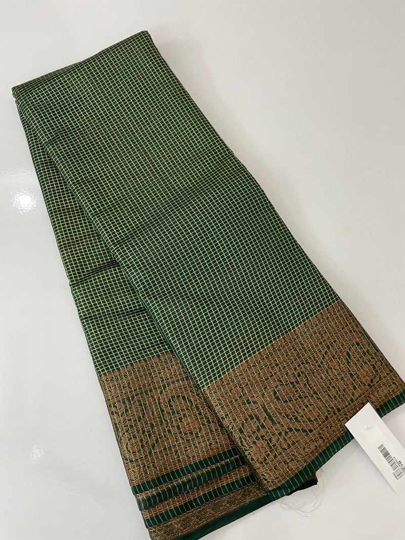 Semi silk saree with checks zari weaving MS81543- Green