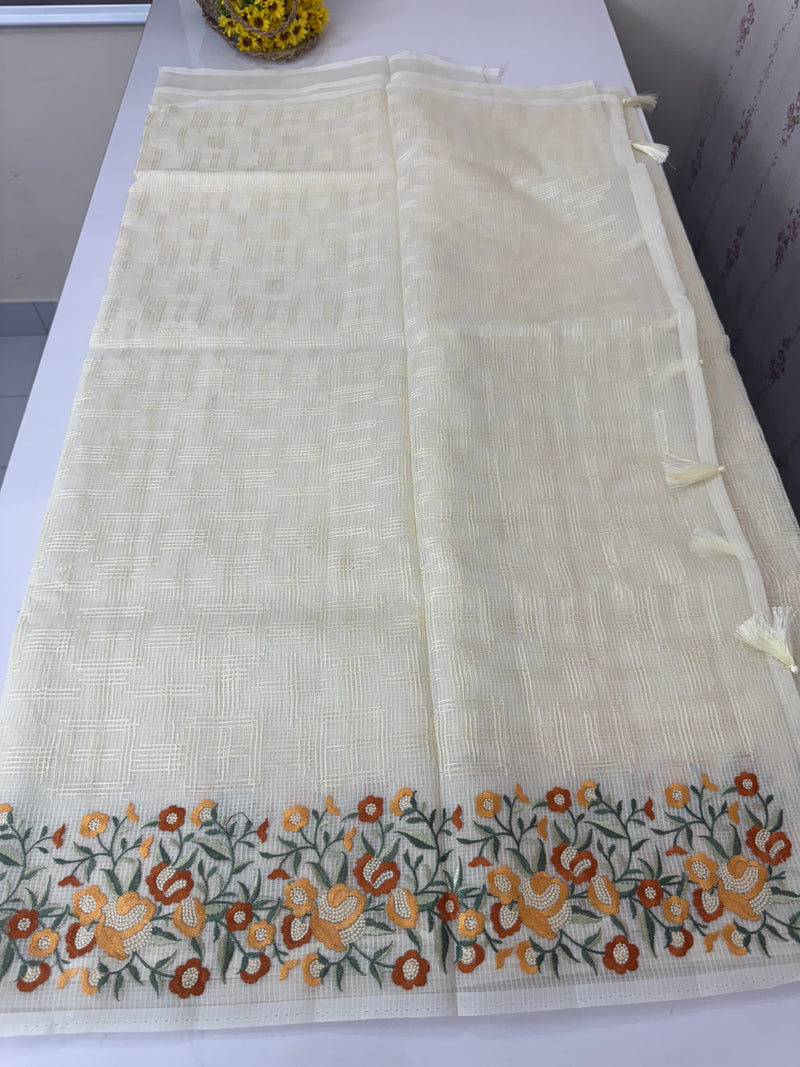 Phulkari NetKota Embroidery saree - OffWhite MNK8765