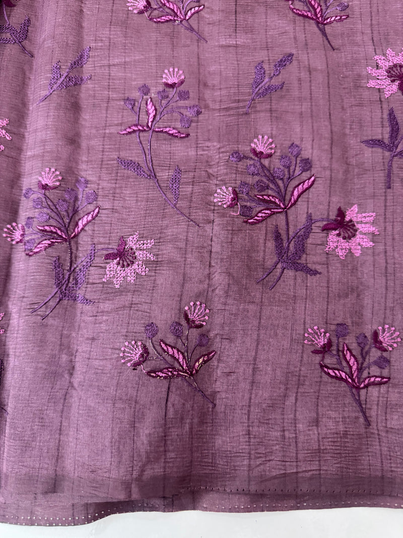 Crushed Blended tussar silk saree with embroidery- MSB7654 Mauve
