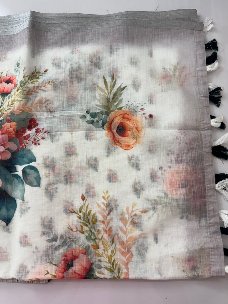 Digital printed semi Linen Saree MLS615- 20