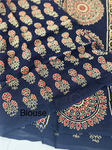Pure Ajrakh Georgette saree MGS76- DarkBlue