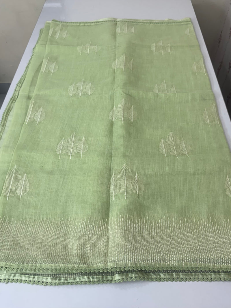 Semi linen saree with embroidery- MS15088 Pastel PistaGreen