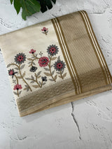 Blended tussar silk saree with embroidery- MSH490