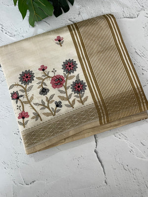 Blended tussar silk saree with embroidery- MSH490