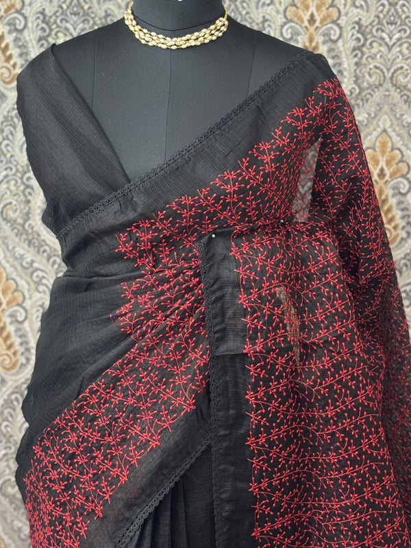 Soft kota checks saree with embroidery MS7843