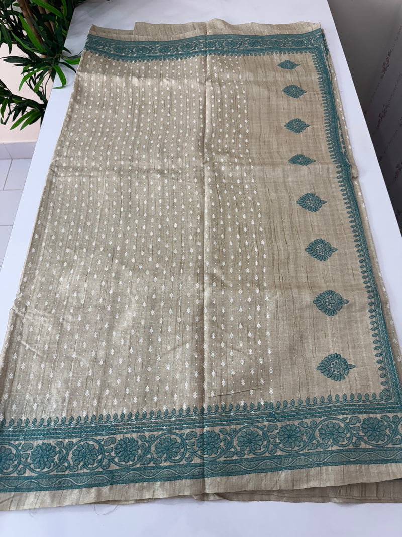 Blended tussar saree with embriodery border - SMJNSEM