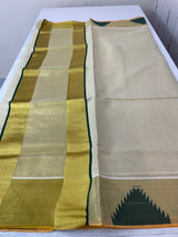 Kerala gold tissue saree with temple border - Green