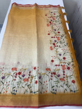 Handworked floral digital printed semi Linen Saree MS14775 (3)