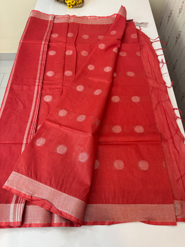 Semi Linen saree with zari weaving MLS7869 Red