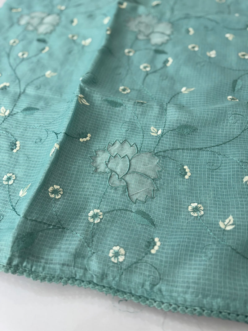 Soft kota silk saree with embriodery and organza applique work  MS14509- Blue