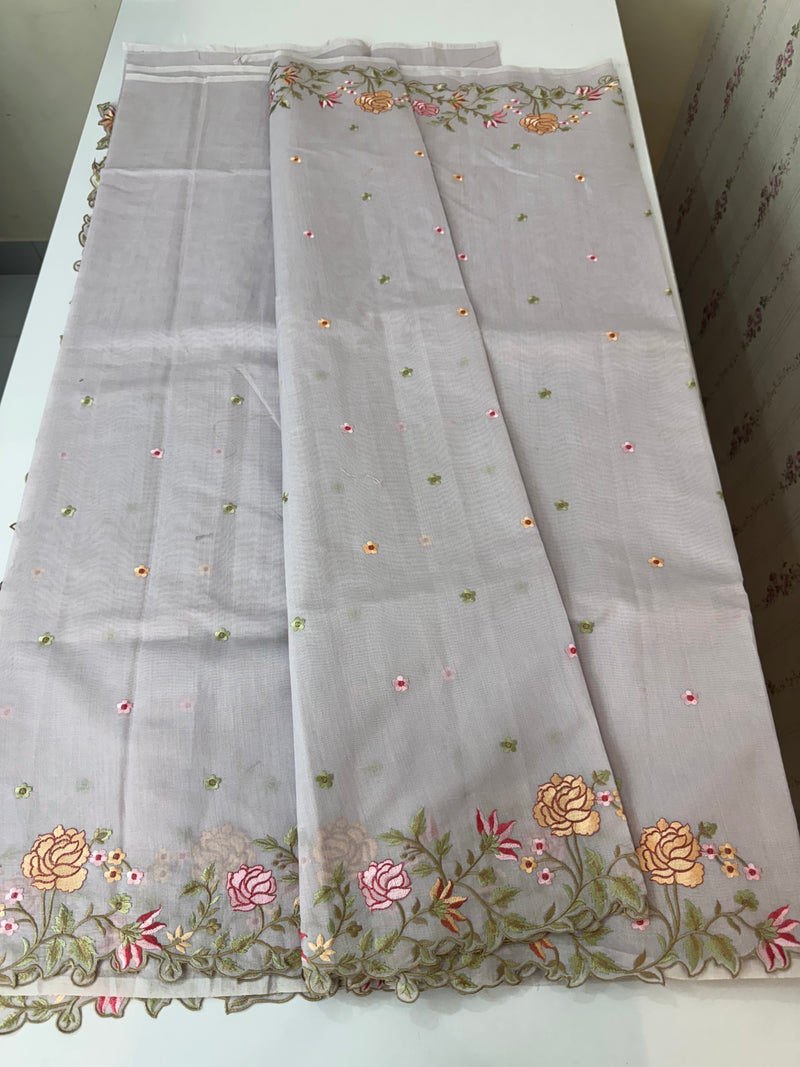 Mul chanderi saree with embriodery borders MSH113 - DuskyLavender
