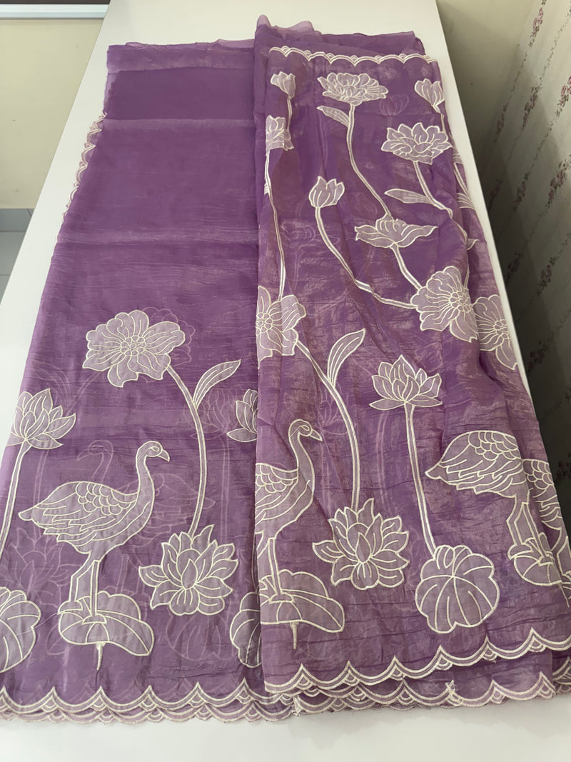 Crush Organza Applique work saree MS14987 - DarkLavender