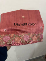 Blended tussar saree with cutwork border- MSHK695(2) DarkPeach