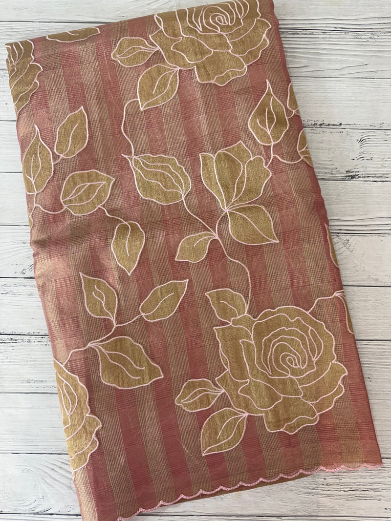 Tissue Silk applique work saree MSH133 Design 1- PeachPink