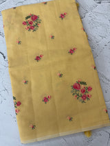 Lightweight NetKota saree with cross stitch embroidery MS143- Yellow