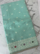 Tissue linen saree with embroidery MTL451 SeaGreen
