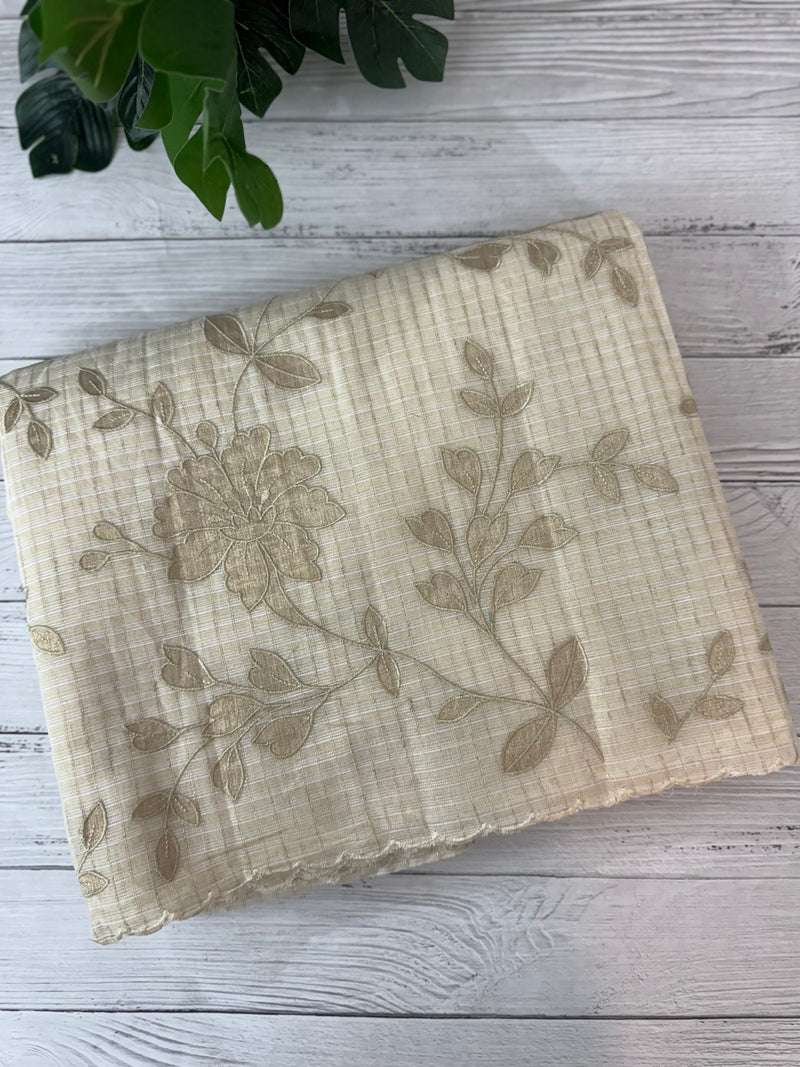 Chanderi tissue silk saree with applique work MS5541- Beige