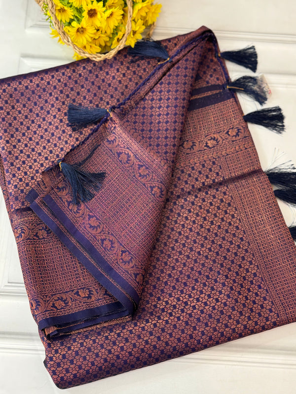 Brocade soft silk saree in copper zari weaving  MS6771