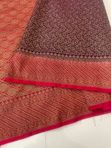 Banarasi semi katan saree with contrast border SHKNTNM - Purple to Pink