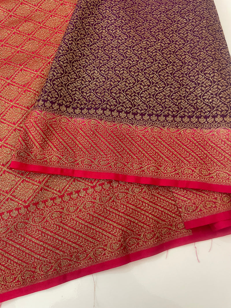 Banarasi semi katan saree with contrast border SHKNTNM - Purple to Pink