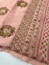 Kanta Handstitched Blended soft tussar silk saree MS90567- PeachyPink