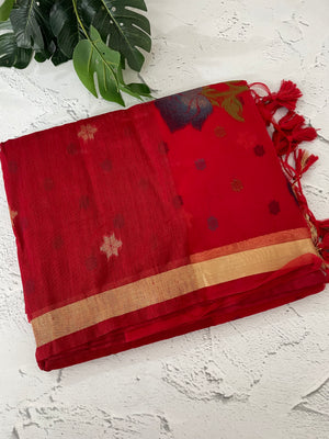 Semi jute silk saree with organza pallu MJL406 Red