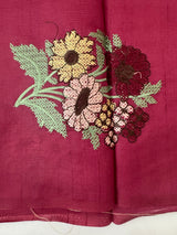 Blended tussar silk saree with embroidery - MS90654 Cranberry