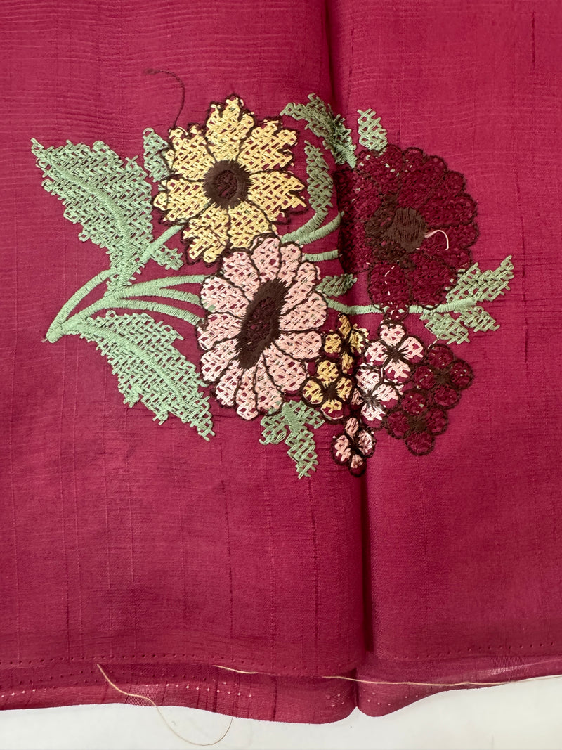 Blended tussar silk saree with embroidery - MS90654 Cranberry
