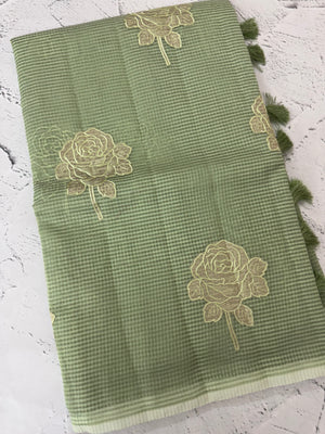 Kota Moonga checks saree with tissue applique work MMS431