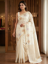 Semi chanderi silk saree with zari weaving - MKT891