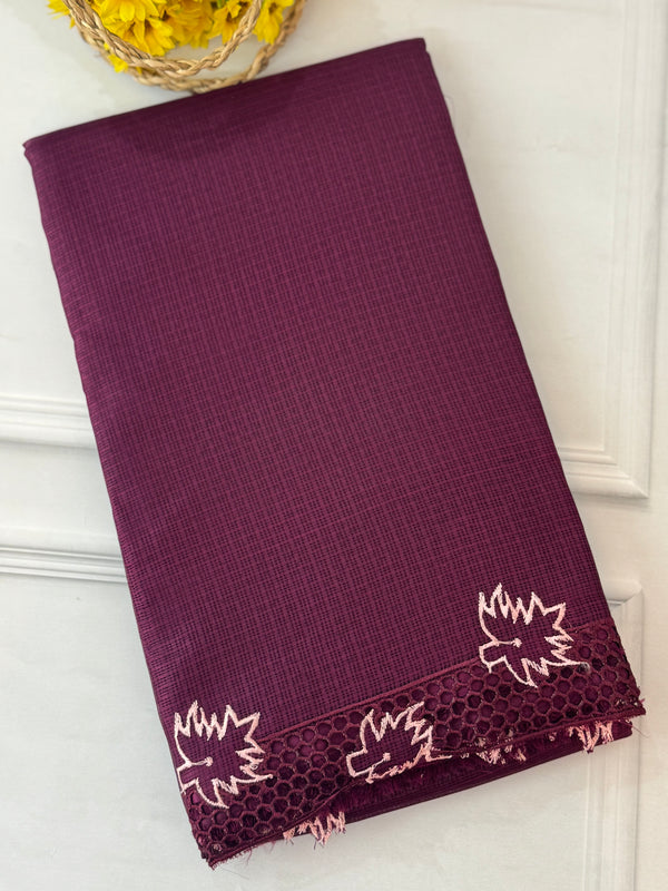 Kota checks saree with cutwork border MCBV39 - Wine