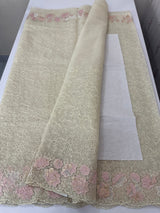 Soft Organza saree with thread work and tissue applique borders - MCW605 Ivory