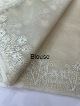 Semi organza saree with lace embroidery MSH117- Ivory