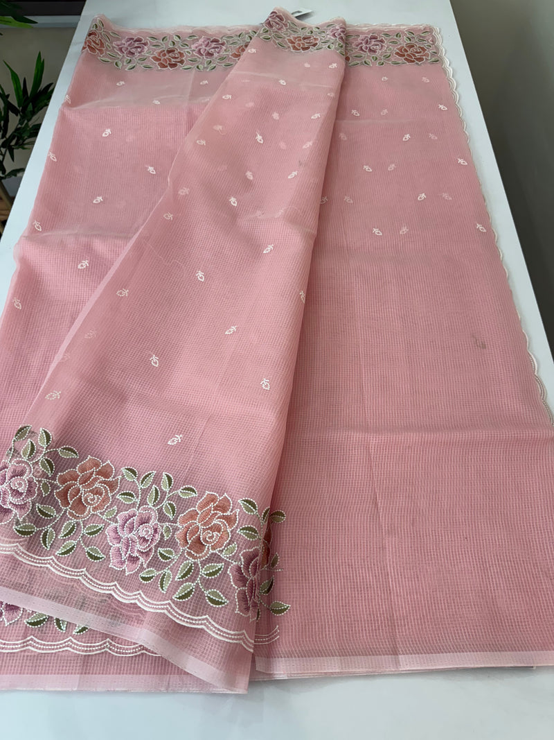 Embriodery kota silk saree MNEKS421 Pink