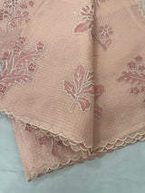 Soft kota silk saree with applique embroidery and scalloped border MS15232- PastelPeach