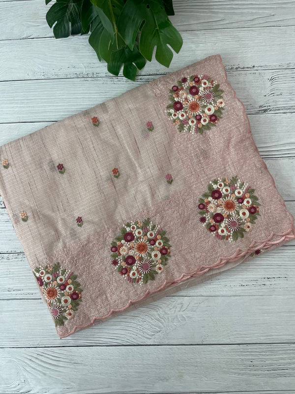 Soft kota silk saree with embroidery MSS678 - Pastel PeachPink