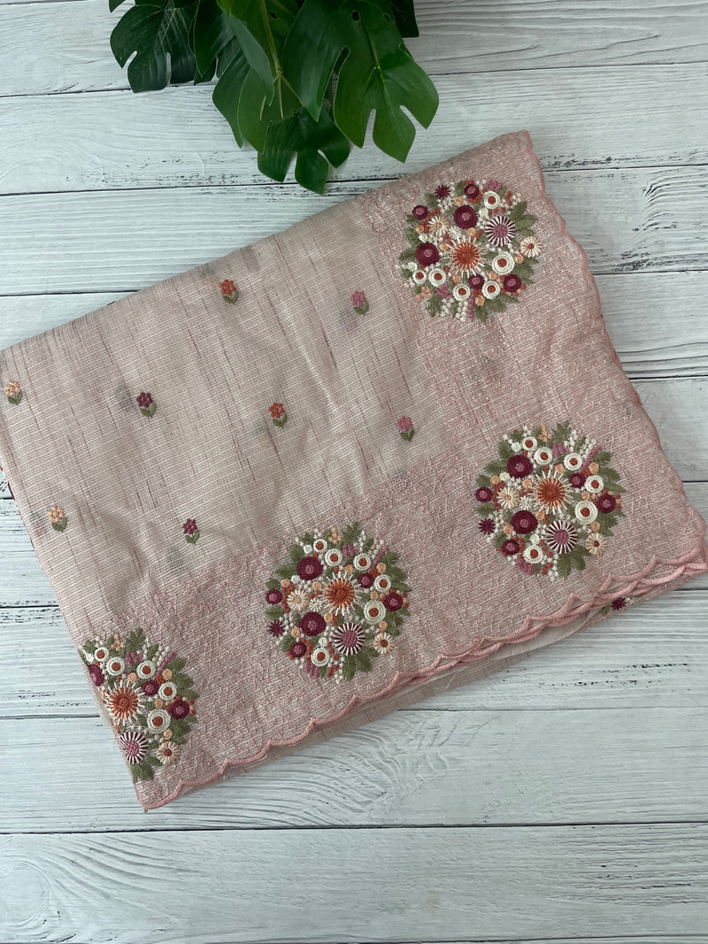 Soft kota silk saree with embroidery MSS678 - Pastel PeachPink