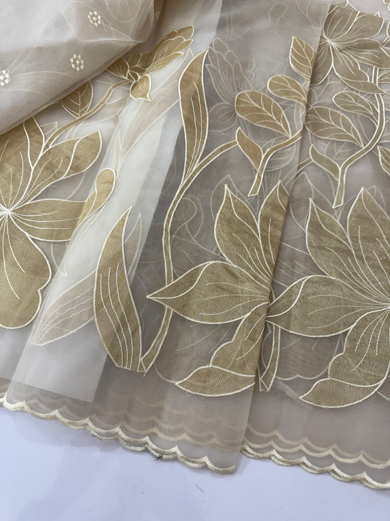 Organza saree with tissue applique work MS5081 Pastel CloudGrey