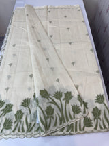 Jute Linen Applique work saree  -MSH128 Offwhite to Green