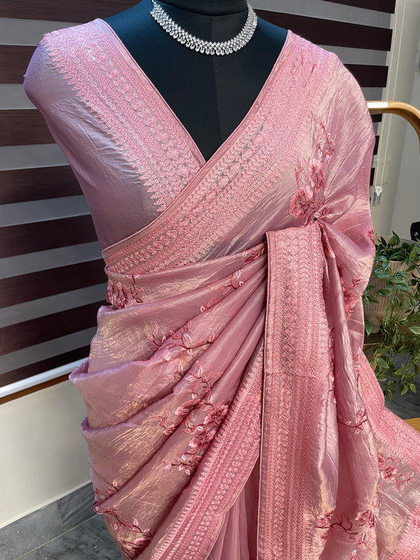 Metallic crush organza saree - MCOS621 OnionPink