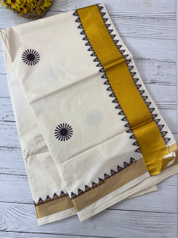 Kerala cotton saree- DarkBrown chakra