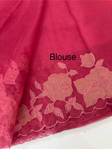 Soft organza saree with applique work - MCW543 Dark Pink