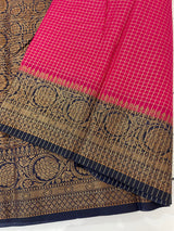 Semi silk saree with checks zari weaving MS81543- RaniPink to NavyBlue
