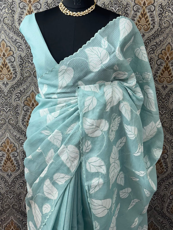 Soft kota silk saree with applique work FBLK178 LightBlue